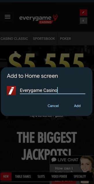 Everygame app shortcut
