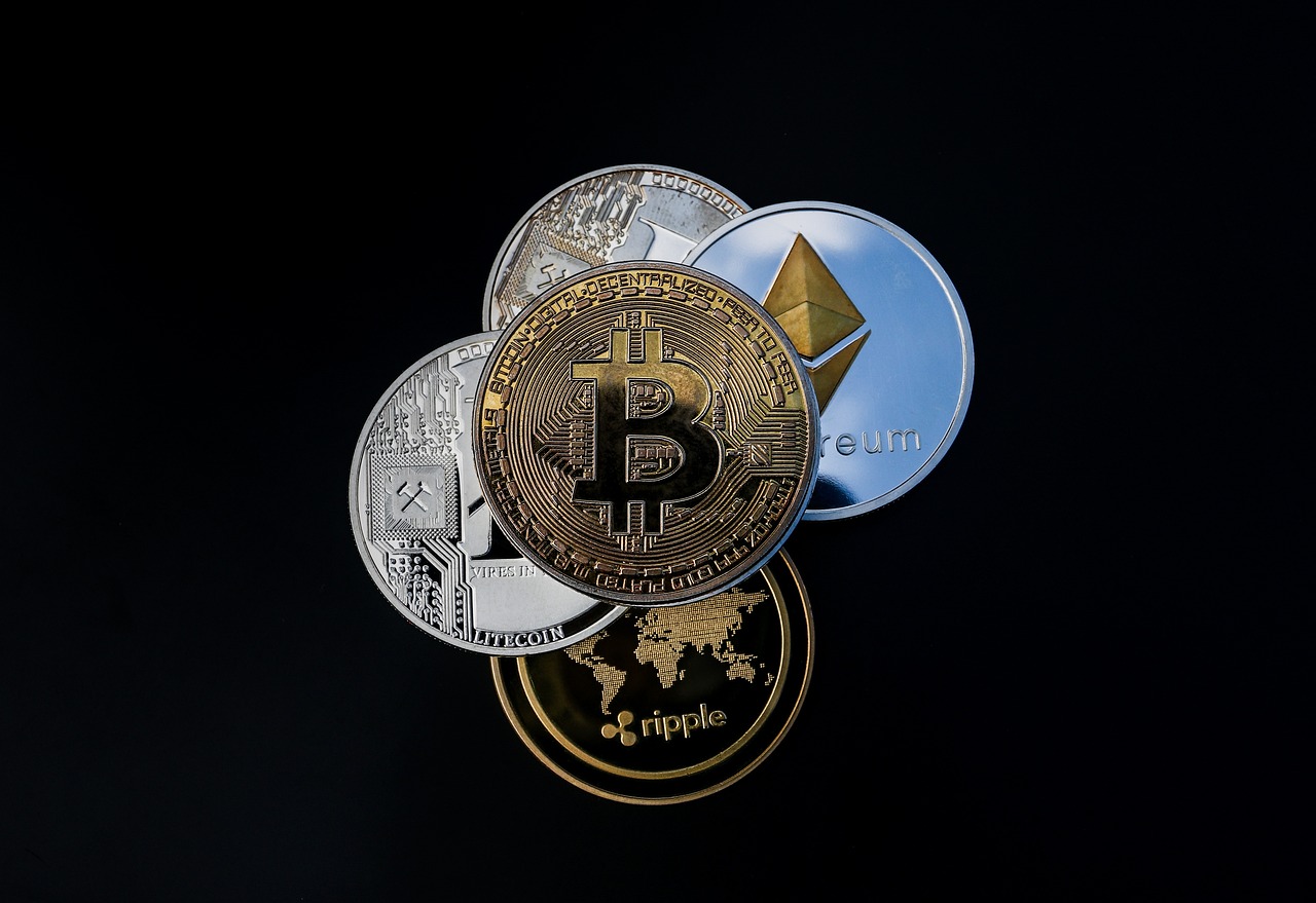 Close up image of crypto coins